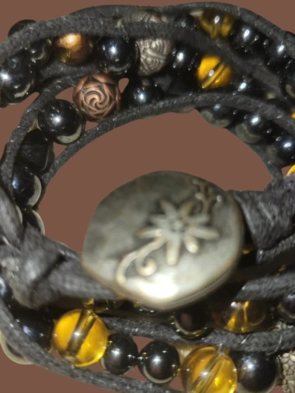 Artisan Black and Brown Multi-Strand Beaded Wrap Bracelet - Picture 3 of 5